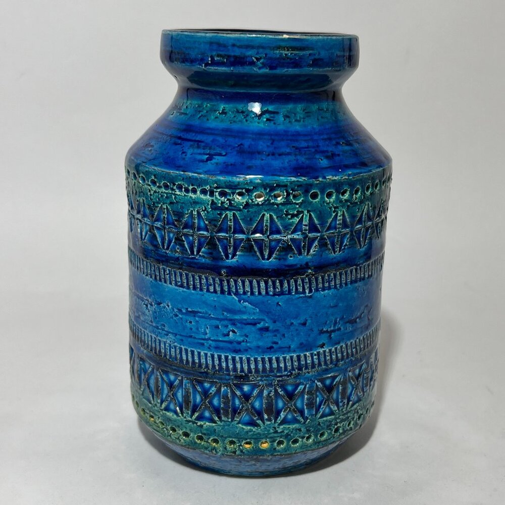 Vtg Bitossi Flavia Aldo Londi Ceramic Pottery Rimini Blu Vase Blue Italy 50s
